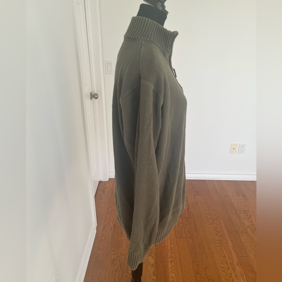 EDDIE BAUER Men’s Quarter Zip Sweater High Neck Leather Tab Pullover - Picture 3 of 5